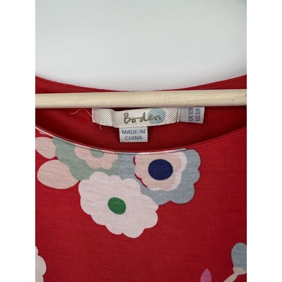 Boden Red Jersey Lined Floral Pencil Dress Short Sleeve Faux Wrap Size 6 - Picture 2 of 5